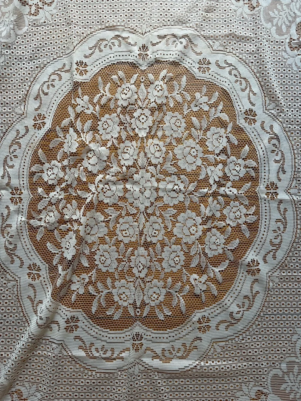 Oblong Vintage Floral Lace Tablecloth 60” x 70”